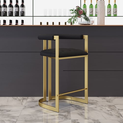 Modern Counter Height with Back Black Upholstery Counter Stool in Gold ...