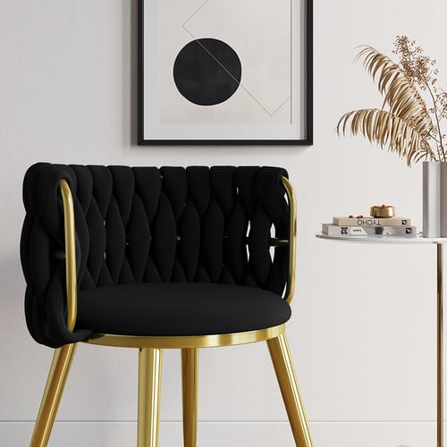 Sweave Nordic Black Barrel Back Dining Chair Round Accent Chair with ...