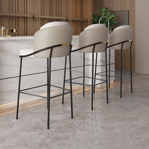 Linenic Gray PU Leather Modern Breakfast Bar Stool with Back & Footrest ...