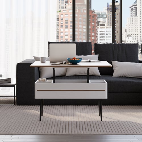 Modern Multifunctional Coffee Table Extendable with Storage & Lift Top