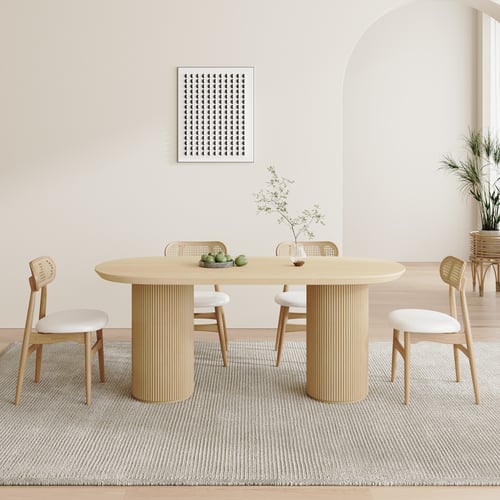Japandi 2000mm Solid Wood Dining Table Natural Oval Tabletop for 8 ...