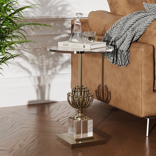 Round Modern Unique End Table Gold Flower Sofa Side Table Acrylic ...
