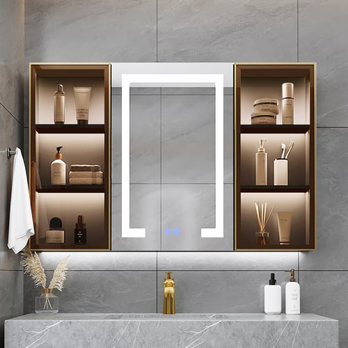 40" Black Wall-mounted LED Lighted Bathroom Medicine Cabinet Vanity ...