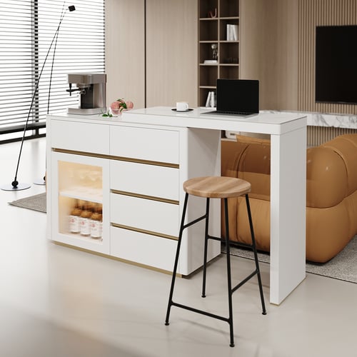 45"71" Extendable Sofa Bar Table Sintered Stone White Behind