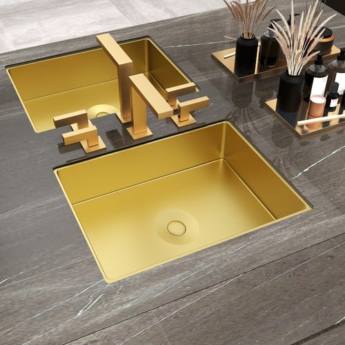 Gold Luxury Stainless Steel Rectangular Sink Undermount Bathroom Wash ...