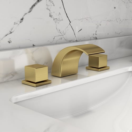 Victoria Waterfall Widespread Brushed Gold Bathroom Sink Faucet 2