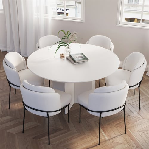 39" Modern Round Dining Table for 4 White Solid Wood Tabletop Pedestal ...