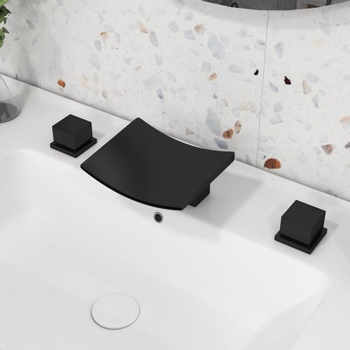 Grop Matte Black Waterfall Widespread Bathroom Sink Faucet Double Knobs ...