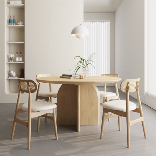 1350mm Modern Round Dining Table for 6 Natural Solid Wood Tabletop