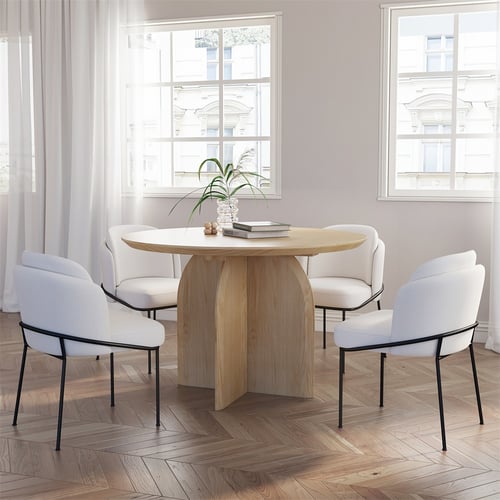 59" Modern Round Dining Table for 8 Natural Solid Wood Tabletop ...