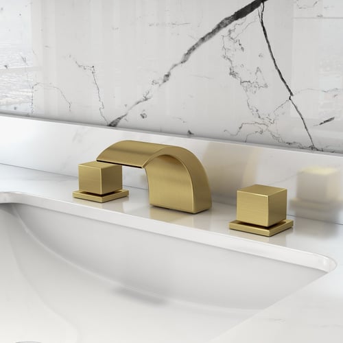 Victoria Waterfall Widespread Brushed Gold Bathroom Sink Faucet 2