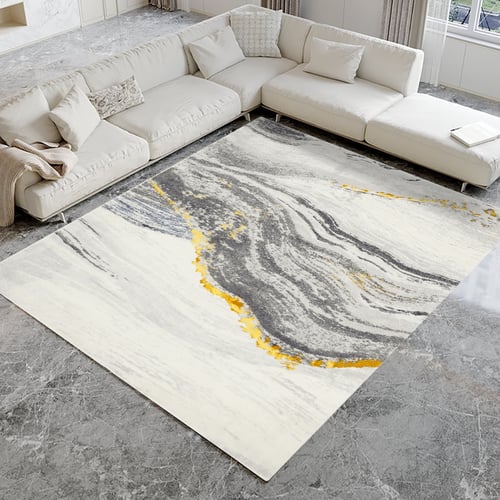 3'x 5' Art Deco Abstract Gray & Gold Area Rug Landscape Living Room