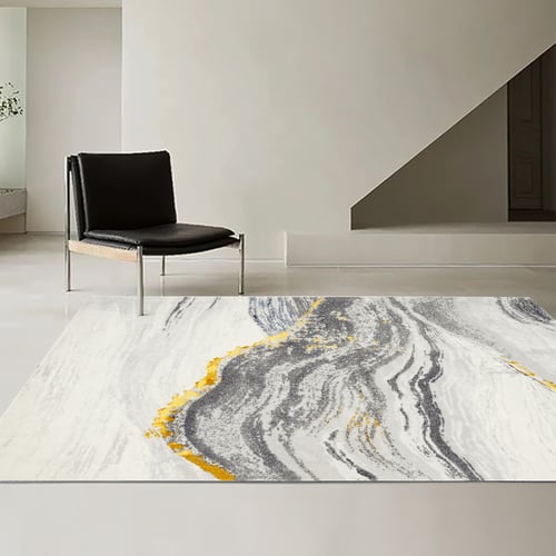 900mm x 1500mm Art Deco Abstract Grey & Gold Area Rug Landscape Living