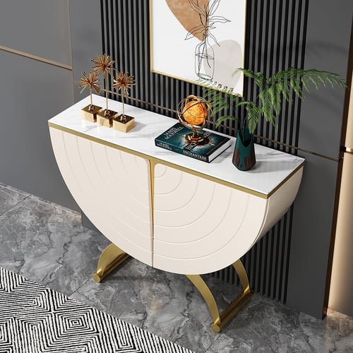 ZZL 48" Metal Storage Cabinet With Sintered Stone Top – 3-Door Adjustable Shelf Cabinet For Kitchen, Entryway, Outdoor