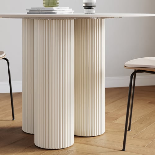 39.4" Modern Round Sintered Stone Top Dining Table 3 Legs in White | Homary