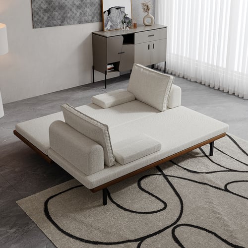 Mid Century Modern Pull Out Sofa Bed White Wood Convertible Sleeper ...