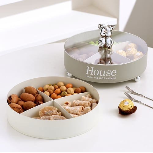 2 Tier Metal Divided Serving Tray with Acrylic Lid Decor Food Storage