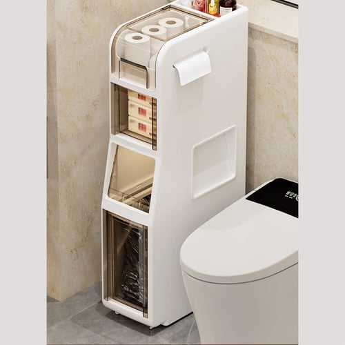 Freestanding Slim Storage Cabinet Bathroom Narrow with Toilet Paper ...
