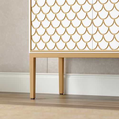 Modern White Scale Patterned Sideboard Buffet with Doors & Shelves in Large Homary