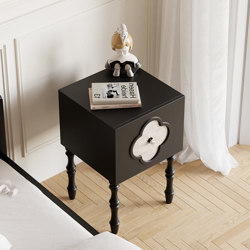 Farmhouse Black Nightstand Capiz Shell Bedside Table with Storage Homary