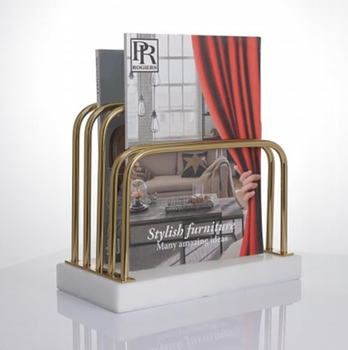 Marble Magazine Rack Golden Metal Magazine Holder File Organizer for ...