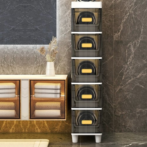 5-Tier Narrow Slim Container Cabinet White Plastic Storage with 5 ...