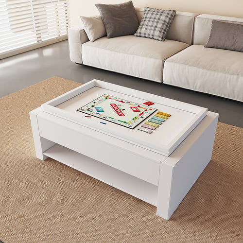 62.2" Modern White Extendable Gaming Coffee Table Fluted with Open ...