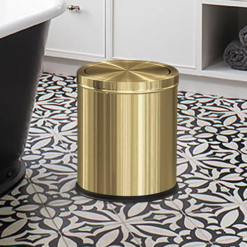 Gold Round Trash Can Stainless Steel Garbage Can with Swing-Top Lid for ...