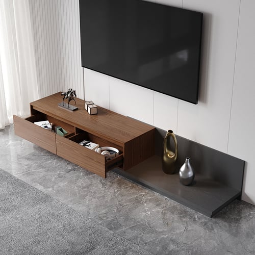 Fero Minimalist Retracted & Extendable 2 Drawers TV Stand in Walnut ...