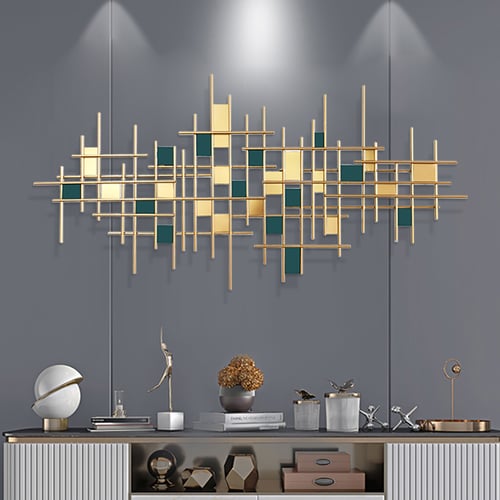 51.2" Modern Gold & Dark Green Metal Wall Decor Home Art for Living