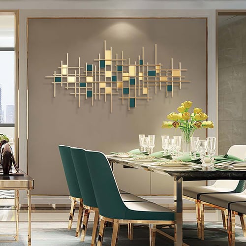 51.2" Modern Gold & Dark Green Metal Wall Decor Home Art for Living