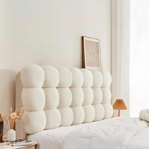 Modern Queen Tufted Upholstered Boucle Headboard Pillow in White | Homary