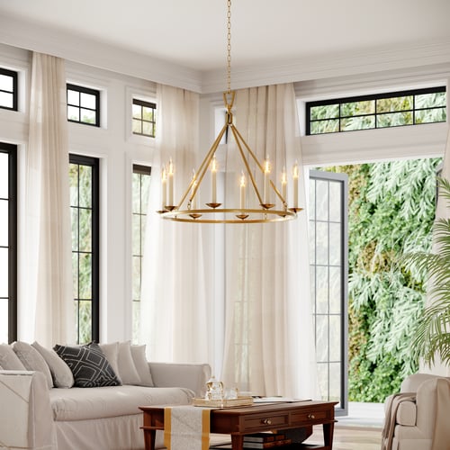 Rustic Candle 8Light Round Chandelier Antique Brass Living Room Homary