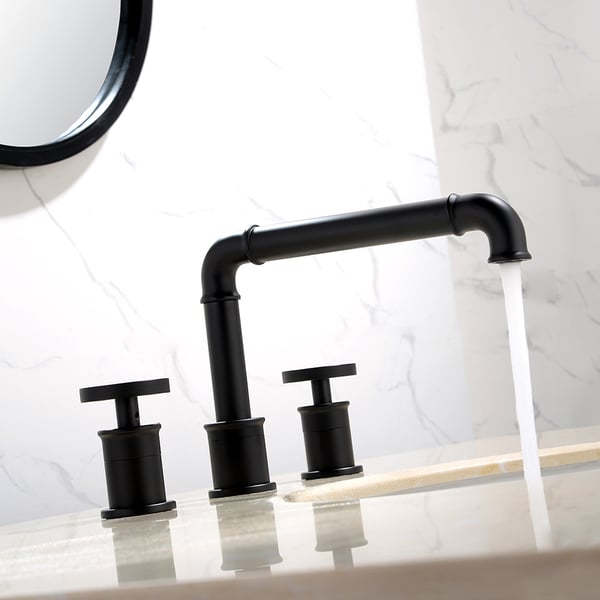 Ruth Industrial Pipe Matte Black Bathroom Widespread Sink Faucet Double Handles | Homary