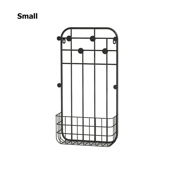 Large Black Modern Wall Shelf with Hooks & Basket for Entryway Homary