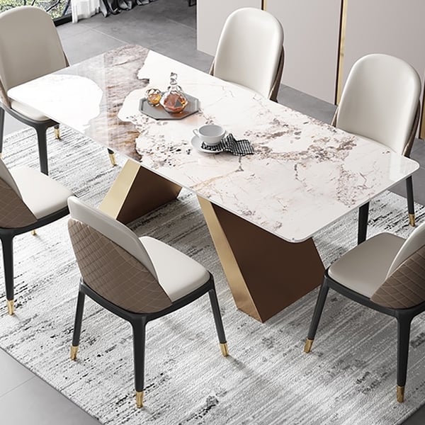 79" Contemporary White Rectangular Sintered Stone Dining Table X-Base Dinner Table