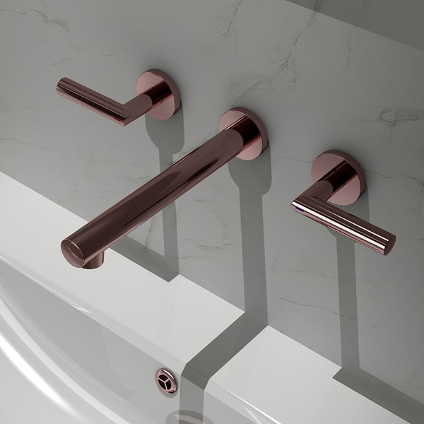 3Hole Wall Mounted Bathroom Basin Tap Solid Brass Homary UK