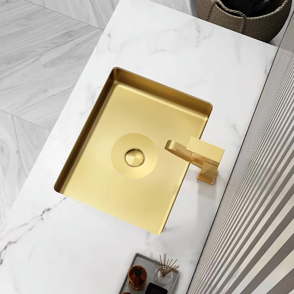 Gold Luxury Stainless Steel Rectangular Sink Undermount Bathroom Wash ...