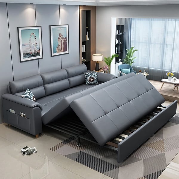 74" Deep Gray Full Sleeper Convertible Sofa with Storage & Pockets Sofa Bed