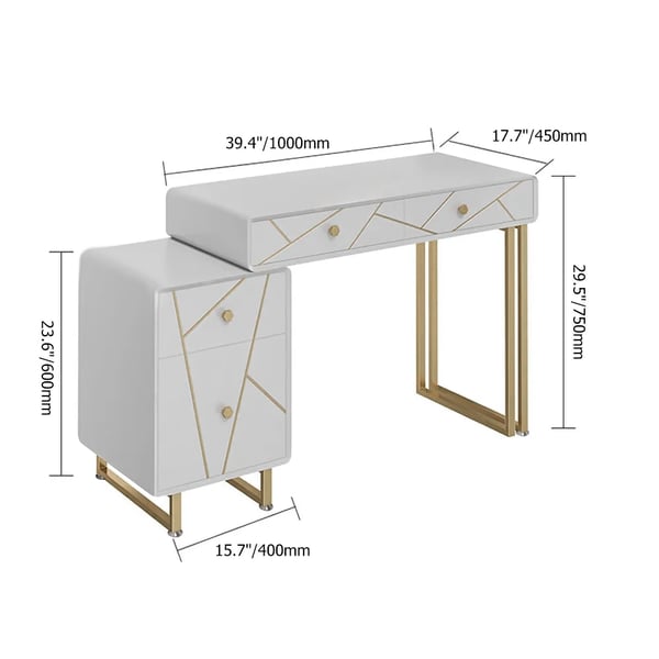 Modern White Makeup Vanity Expandable Dressing Table with