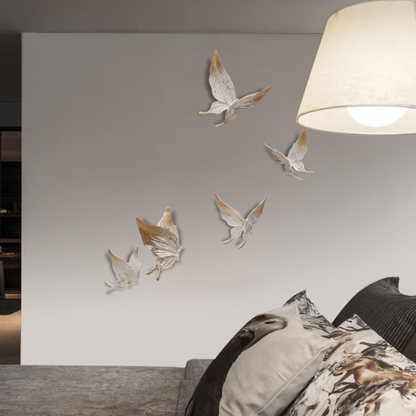 5 Pieces Farmhouse 3D White & Gold Resin Butterfly Wall Decor Set