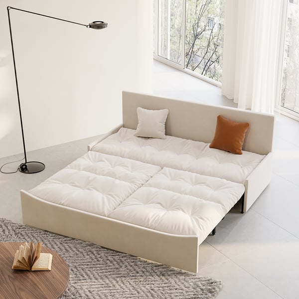 71" White King Couch Bed Tufted Velvet Sofa Bed Convertible Sleeper