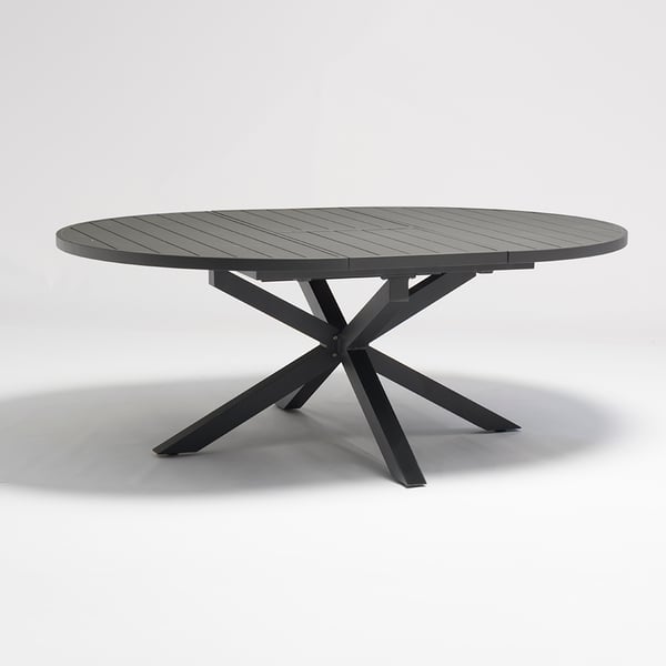 Outdoor Extendable Round Trestle Dining Table with Aluminum Frame in