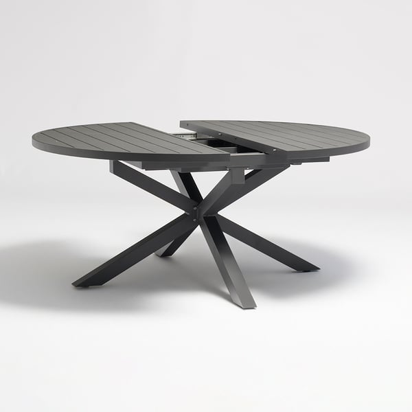 Outdoor Extendable Round Trestle Dining Table with Aluminum Frame in