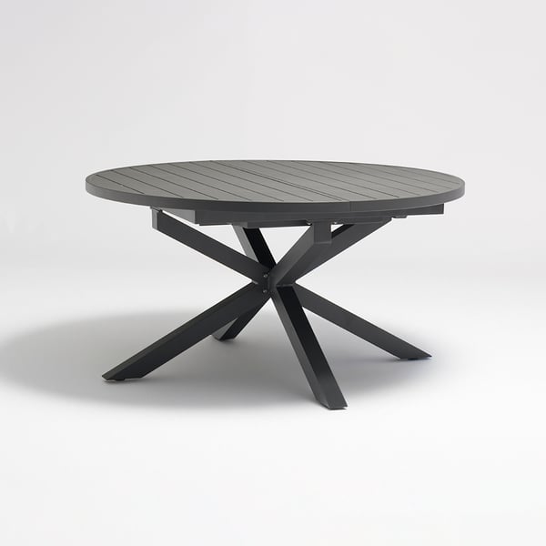 Outdoor Extendable Round Trestle Dining Table with Aluminum Frame in ...