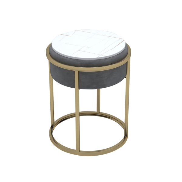 Gray Round Sintered Stone Side Table Velvet Gold Finish Modern End