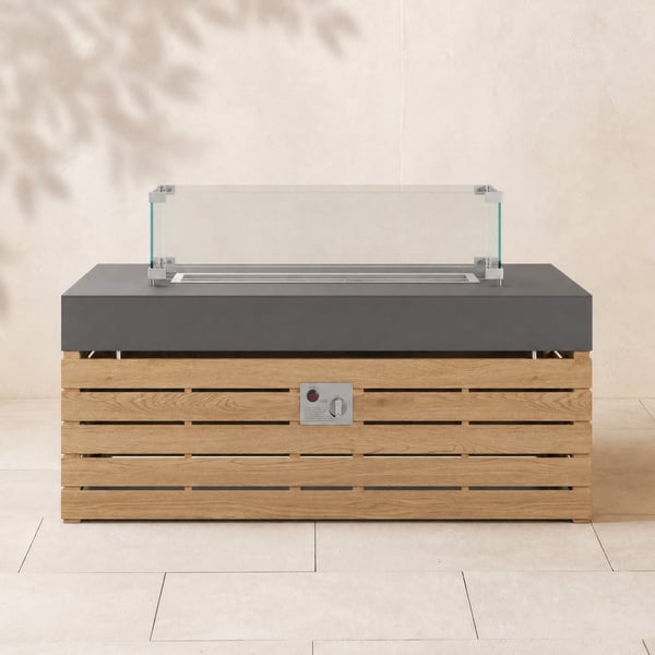 Tevara Outdoor 100 cm Propane Smokeless Retangular Fire Pit Table in Grey