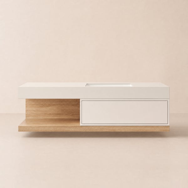 Bathroom Vanity Set 59" Modern Floating Bathroom Vanity White and Natural with Sink