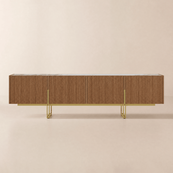 Grovyn 200 cm Sintered Stone Top Fluted TV Unit with Spacious Cabinets