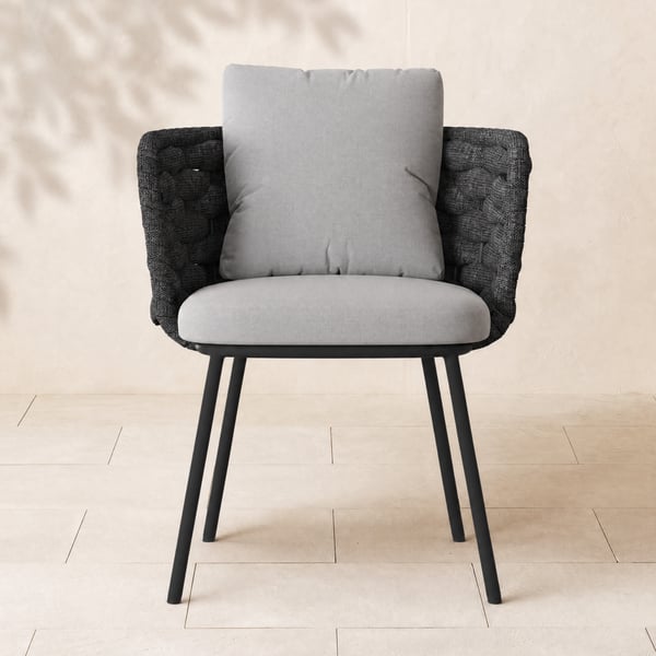 2-Pieces Mid-Century Modern Aluminium & Ropes Outdoor Patio Dining Chair Dark Grey